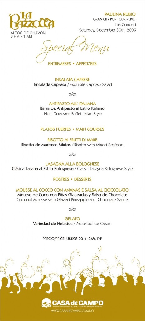 menu especial piazzetta concierto paulina rubio menu especial piazzetta concierto paulina rubio